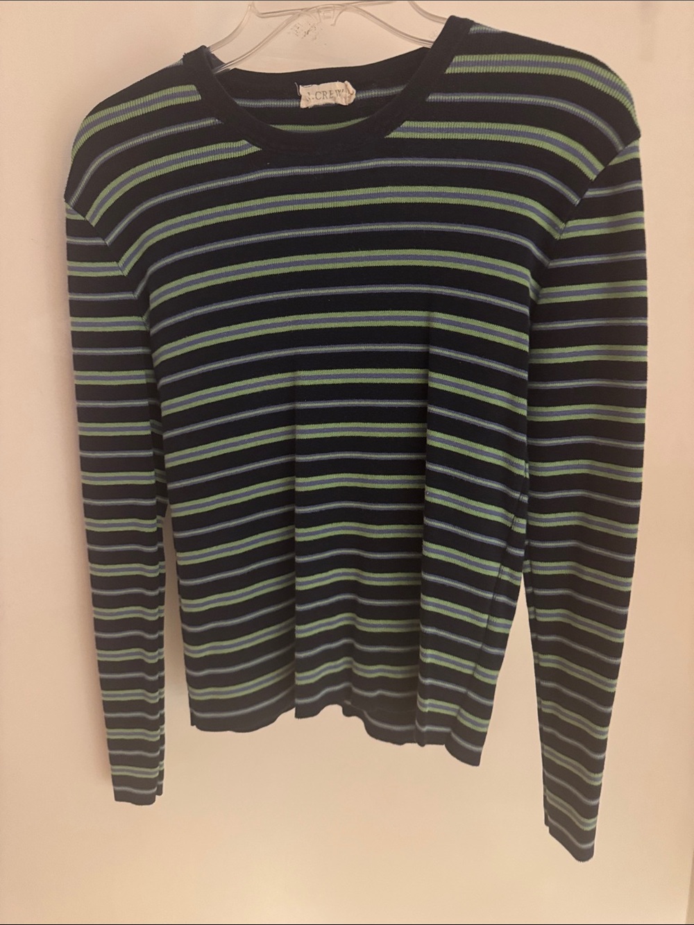 J. Crew Navy, Green and Lavender Stripe Long-Sleeve Shirt